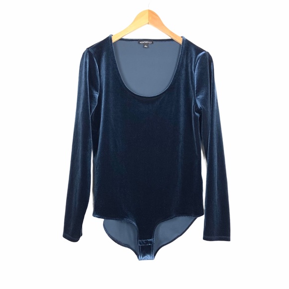 J. Crew Tops - J Crew Mercantile Velvet Bodysuit Blue Large